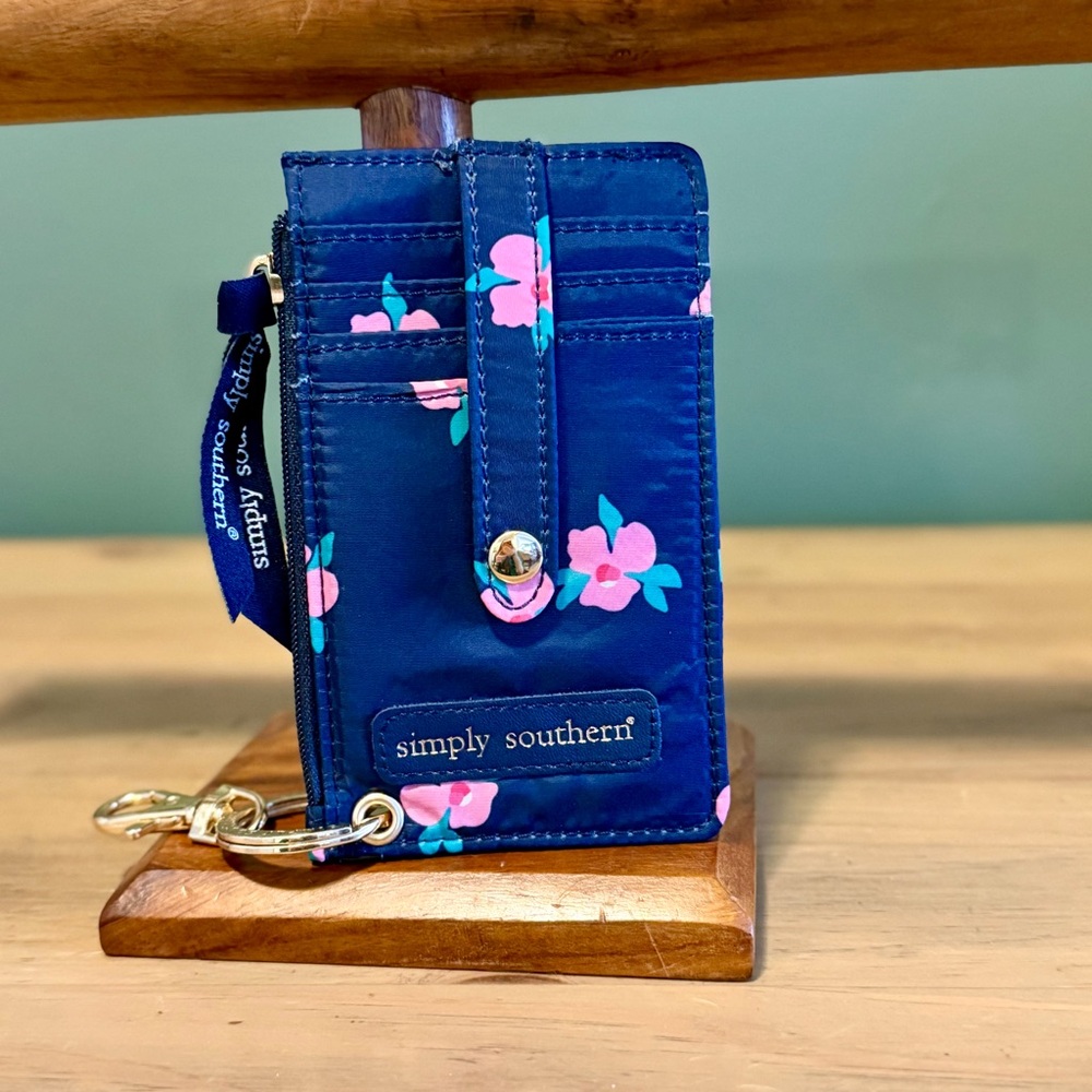 NWOT Simply Southern SnapKey ID Wallet Navy Floral Card Holder Key Ring - Picture 1 of 6